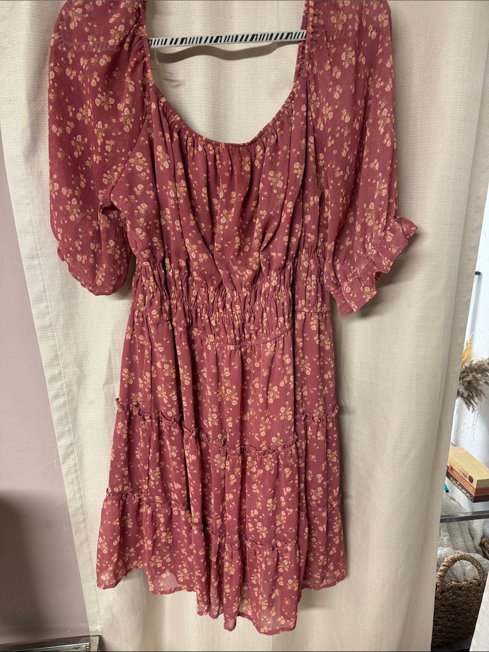Trixxi Rose-Mauve Floral Tiered Midi Dress